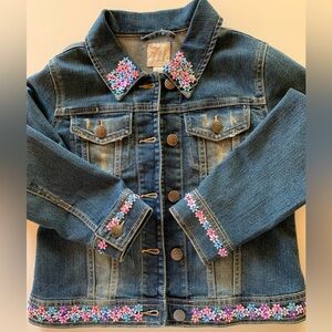 Girls Denim Jean Jacket. Hand Embellished flower Sequins & Beads.Great Condition